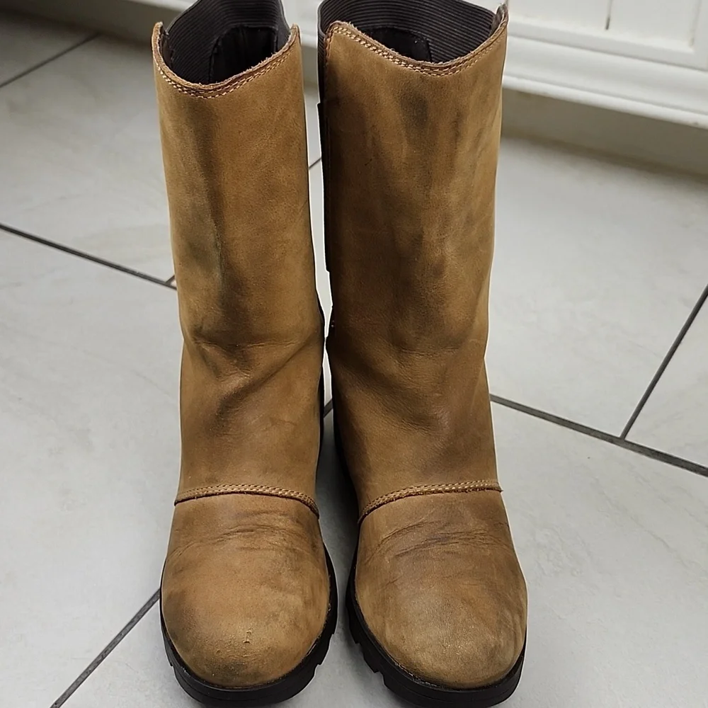Sorel Women's Emelie Mid Calf Nubuck Tan Leather Waterproof Boot NL2679-286 Sz 6 - Picture 14 of 16